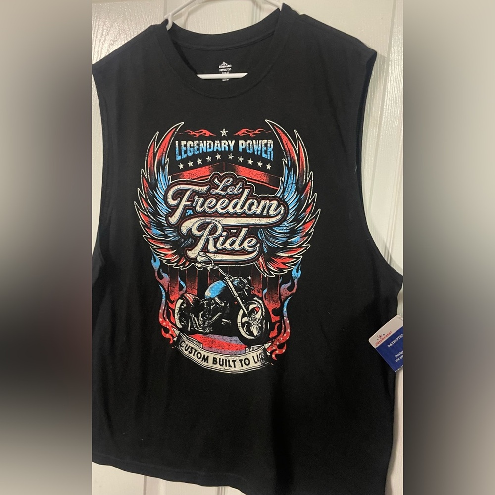 Celebrate Patriotic “Let Freedom Ride” Sleeveless Graphic‎ Tee XL Biker Tank